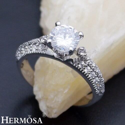 Hermosa Amazing Grace Womens Wedding Rings White Zircon Engagement Jewelry Bridal Bands Ring Size 7# 8
