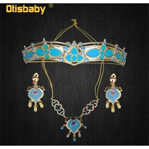 Girls Women Aladdin Jasmine Princess Necklace Earrings Headwear Cosplay Accessories Clips Earrings without Pierced Ear Clip