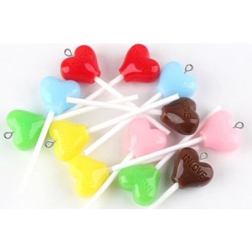10pcs 24*76MM DIY resin fittings in love lollipop candy charms pendants craft ornament jewelry making materials boutique trinket