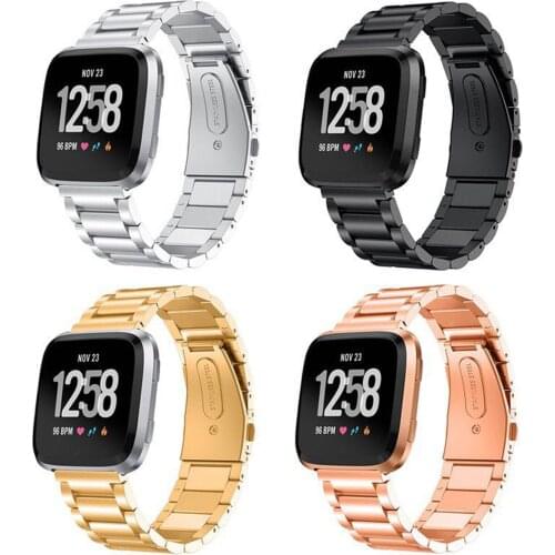 3-Beads Metal Band for Fitbit Versa Strap Stainless Steel Strap Link Bracelet for Versa Replace Watchband Wristbands With Pins