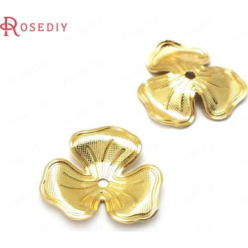 35974)20PCS Diameter 16MM 24K Gold Color Brass Beads Caps High Quality Diy Jewelry Findings Accessories