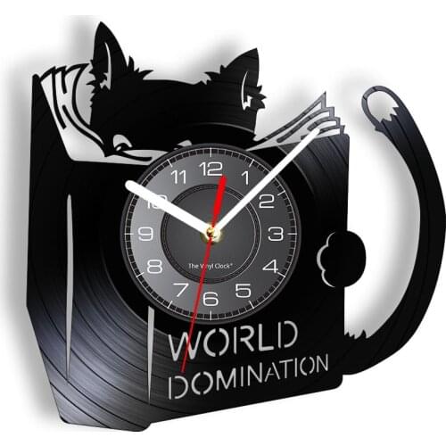 An Ambitious Cat Decorative Wall Clock Reading-book Kitten Lovely Kitty Rule The World Animal LED Vinyl Timepieces Fancy Artwork