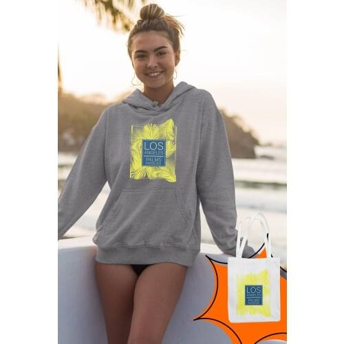 Angemiel Wear Los Angeles Palm Paradise Gray Women 'S Hooded Sweatshirt Bags Kombin