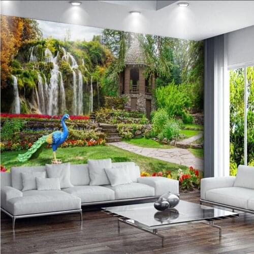 Beibehang Custom fresco wallpapers garden landscape waterfall landscape background wall living room bedroom decoration painting
