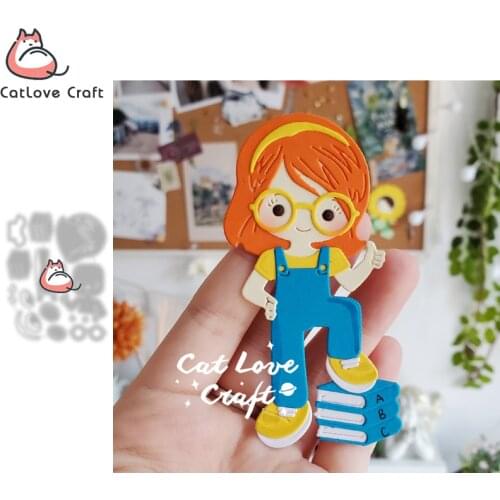 Catlove Girl stepping on book Metal Cutting Dies Scrapbooking Stencil Die Cuts Card Making DIY Craft Embossing New Dies For 2021