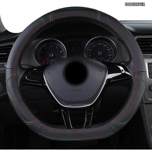 DOODRYER Leather Car Steering Wheel Cover For Mitsubishi ASX Outlander Lancer Pajero L200 Mirage Triton Attrage