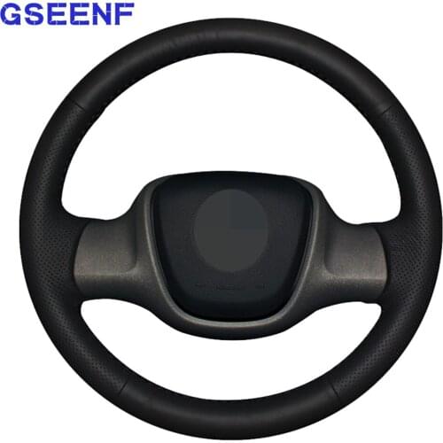 Car Steering Wheel Cover Hand-stitched Artificial Leather Black PU Non-slip For Smart Fortwo