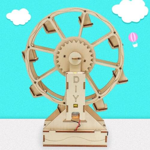Electric Wooden Ferris Wheel Puzzle Construction DIY 3D Model Kids Intelligence Development Parent-child Interactive Toys Gifts