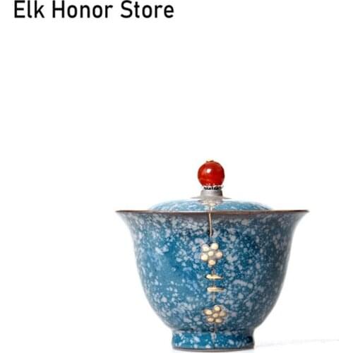 200ml Temmoku Glaze Official Kiln Sancai Tea Tureen Personal Handmade Tea Cups Ceramic Bowl With Lid Milk Oolong Tea Teaware