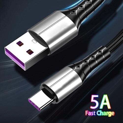 5A USB C Cable Type c Cables Fast Charging Data Cord Charger Type-c Nylon Wire for Huawei P40 Mate 30 Xiaomi mi 10 Redmi K30 20