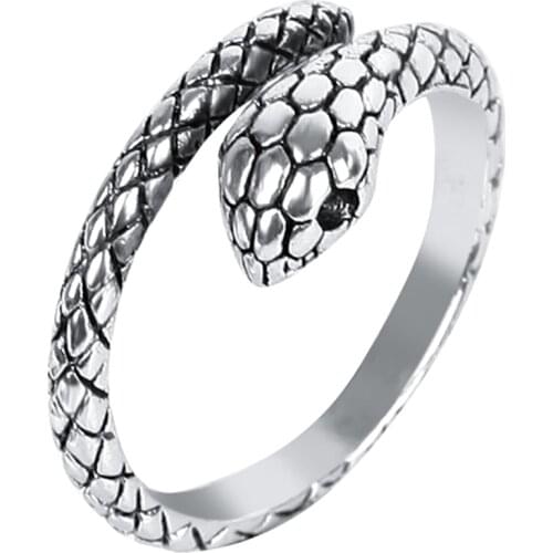 Cute Snake Rings Gothic Men Women Winding Snake Ring Jewelry Unique Stainless Steel Adjustable Open Ring