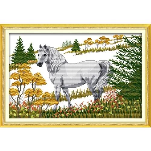 The horse in the forest cross stitch kit 14ct 11ct pre stamped canvas embroidery DIY handmade needlework
