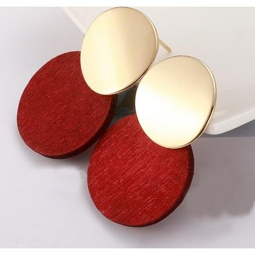 Fashion Round Wooden Earrings for Women Bohemian Retro Classic Colorful Personality Earrings Female Party Jewelry Gift