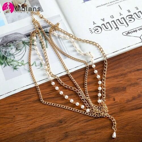 MOLANS 2020 Womens Pearl Chain Hair Band Alloy Retro Wild Mutil Colors Wedding Head Chain Hair Accessories for Girls