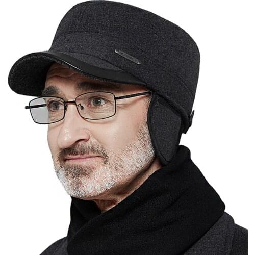 Old Men Winter Hat With Earflaps Beret Dad Hat Adjustable Winter Warm Hats for Flat Cap Elderly Hat
