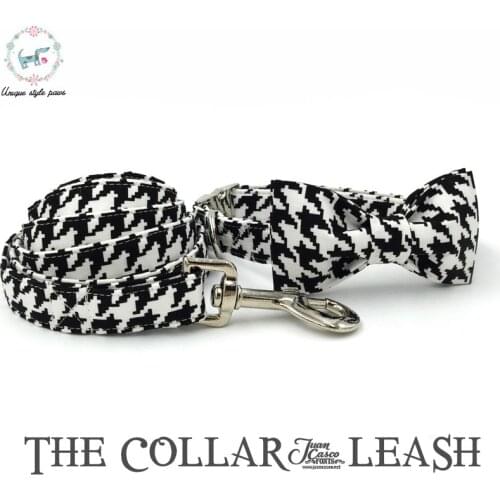 White and Black Dog Collar Leash Set Personal Custom Pet Puppy Designer Product Dog &Cat Necklace Pet Jewelry Pet Party Gift