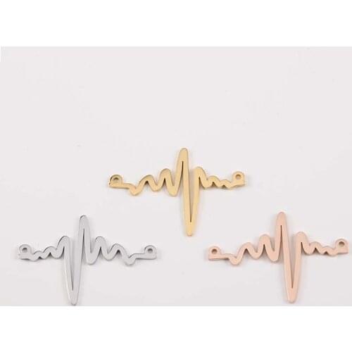 5pcs/Lot Real Stainless Steel Mirror Polish Electrocardiogram Pulse Charm Heartbeat Connetor DIY Making Necklace Bracelet
