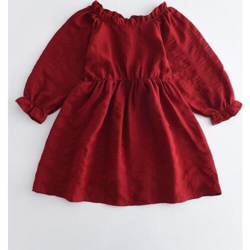 Girl Long Sleeve Doll Dress Solid Color Lantern Sleeve Princess Dress flower dresses kids dresses for girls toddler clothes 2021