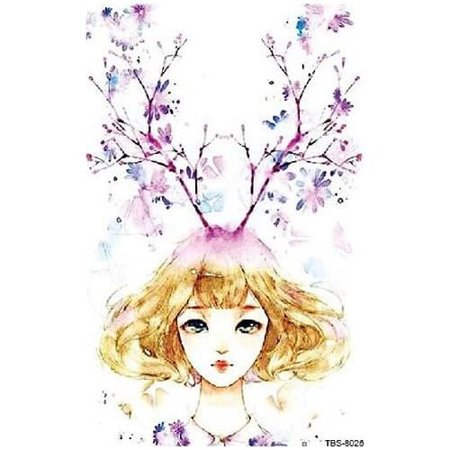 Antlers girl Arm Back Fake Water Transfer Tattoo Sticker Temporary Flower Pendant Tattoo Art