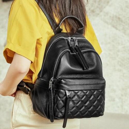 Real Cowhide Backpack Women Backpack Genuine Leather Zipper School Bags For Teenage girl Diamond Female Designer Backpack Bolsas