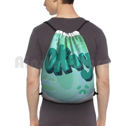 Just Feeling Okay Backpack Drawstring Bag Riding Climbing Gym Bag Okay Meh Typography Sadface Ok Blue Green Teal