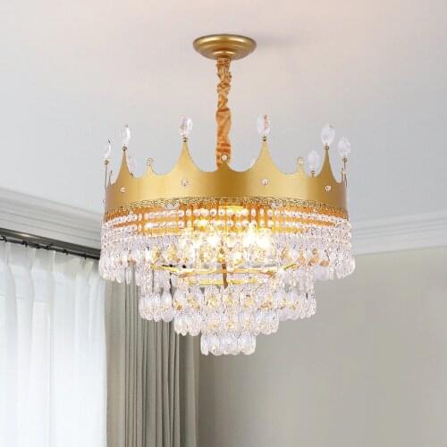 Golden crown led chandelier for dining living room shop led hanging chandelier lamp fixture Matte black/crystal/gold finished