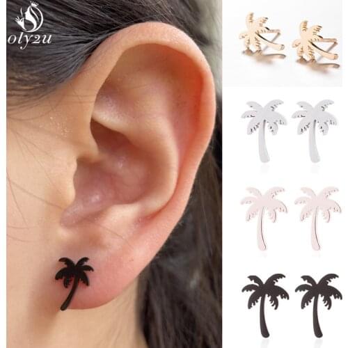 Bohemian Fashion Coconut Palm Tree Earrings Women Summer Beach Jewelry Cute Flower Pineapple Earings Stainless Steel Brincos