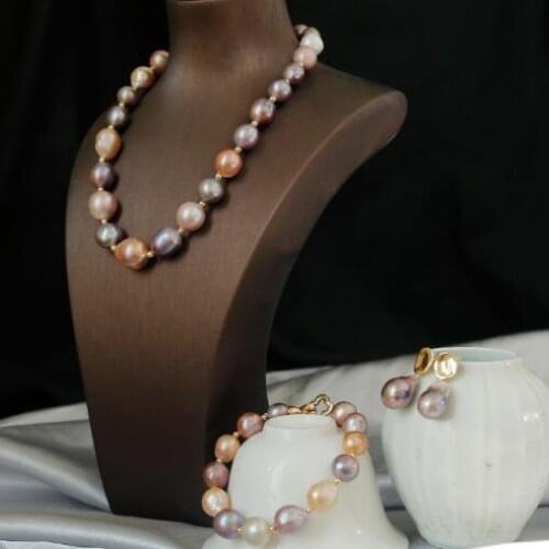 Jewellery baroque pearl color demon purple Fashion Necklace Bracelet Earring Set