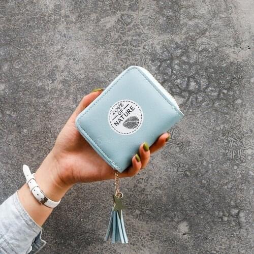 New Womens Wallet Tassel Purse Female Short Graffiti Leave Pouch Handbag Coin Pu Leather Purses Card Holder Carteira