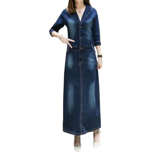 Spring Autumn Jean Dresses Women 2019 Casual Slim Denim Dress Long Office Female Ladies Pencil Dresses Vestidos Robe DD1550
