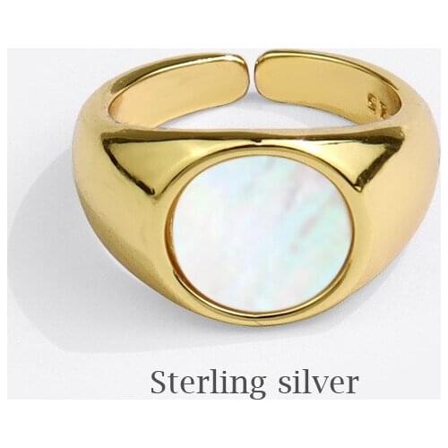 Season Gate 925 Sterling Silver Fashion Style Golden Shell Ring Elegant Temperament Adjustable Size Open Ring For Women SR202