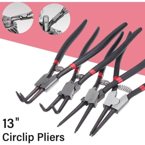 13'' Steel Circlip Pliers External Internal Straight Bent Snap Ring Optional Crimp Removal Hand Tool Curved Tip Plier Mechanical