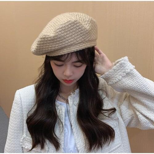 2021 winter fashion Womens wool knitted beret Girls Vintage Hat Winter Autumn Wool hat cap adjustable
