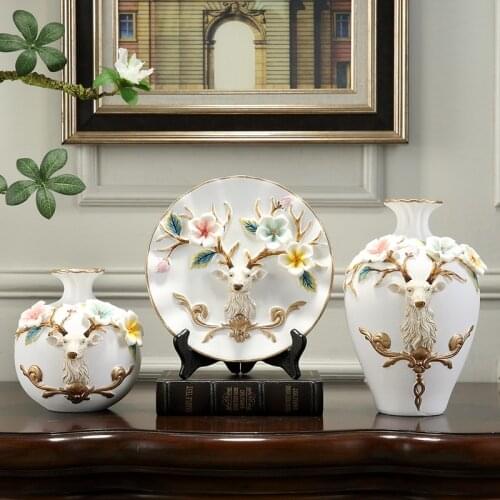 3Pcs/Set Ceramic vase 3D Stereoscopic dried flowers arrangement wobble plate living room entrance ornaments home decorations
