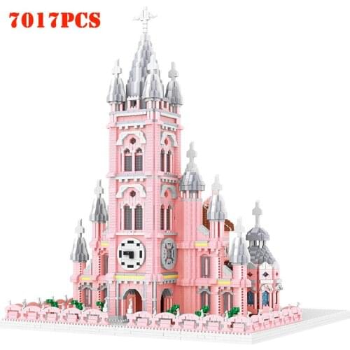 7017Pcs Creator City Architecture Sacred Heart Church Diamond Building Blocks Mini Micro Bricks Educational Toys for Children