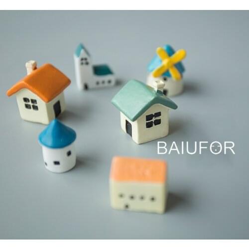 BAIUFOR Mini House Model Fairy Garden Miniatures Terrarium Landscape Figurines Resin Craft Aquarium Accessories Home Decoration