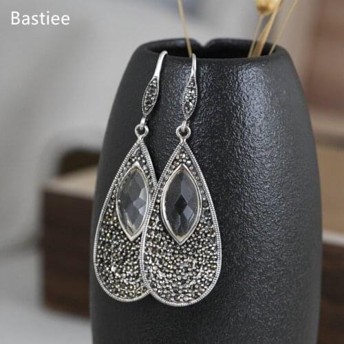 Bastiee Earings Fashion Jewelry 925 Sterling Silver Earrings Gifts For Women Drop Earrings Vintage Crystal Silver