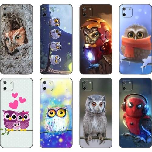 Black tpu Case For OPPO Realme C11 C20 C21 Case Back Cover Bumper Cute Owls Cartoon