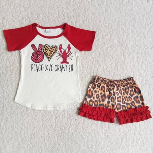 RTS Infant Baby Girls Clothing Crawfish Design Toddler Girls Clothes Boutique Fashion Summer Short Sleeve Leopard Shorts Outfits