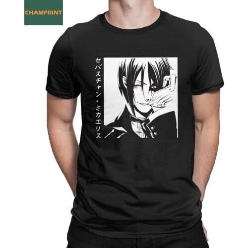 Men T-Shirts Sebastian Black Butler Awesome Cotton Tees Short Sleeve Anime T Shirts Round Neck Tops 4XL 5XL