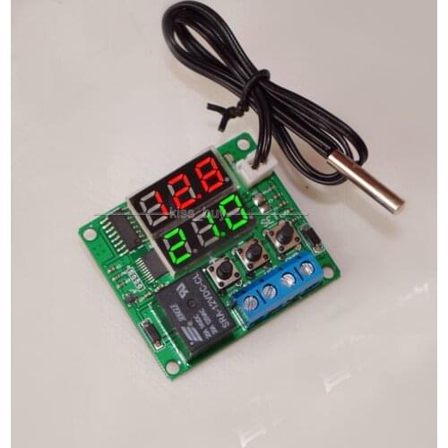 Dual display Digital led -20-100c DC 12V heat cool temp thermostat switch temperature controller + sensor
