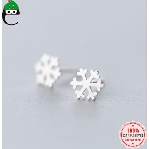 ElfoPlataSi 100% 925 Solid Real Sterling Silver 8mmX8mm Sweet Snowflake Stud Earring For Women Girl Christmas Present XY1221