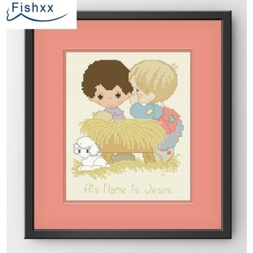 European Style Idyllic Cartoon Characters Fishxx Cross Stitch Kit H072 Whisper Boys And Lambs Hand Sewing