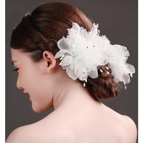Hot selling bridal wedding banquet dress headdress white big chiffon cloth head flower hair clip jewelry mixed wholesale F088