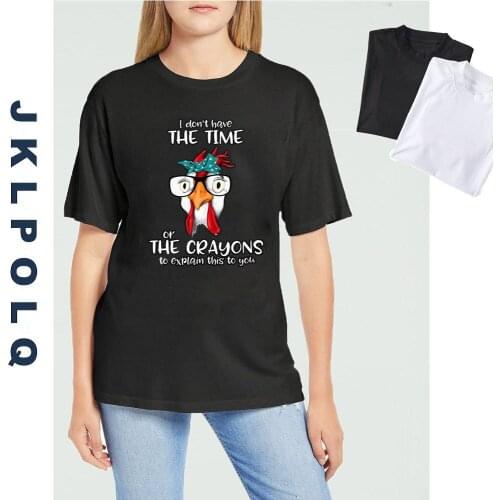 JKLPOLQ Summer T-Shirt Womens Tee Funny Chicken head printing Cotton Short-Sleeve Tops Casual Tees
