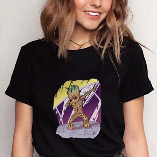 Kawaii Wooden Man Cartoon Tshirt Cute Baby Groot Graphic Slim Women Tee Unique O-neck Vintage Aesthetic Female Anime Shirt