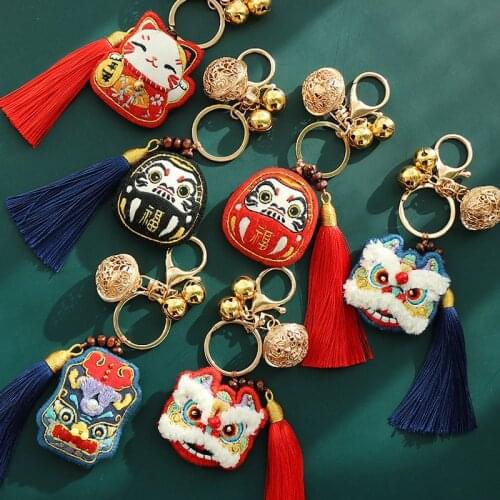 Chinese Amulet DIY Embroidery Cat kit of Keychain Cross Stitch Set Needlework Handmade Embroidery Sewing Craft Decor Car Gift