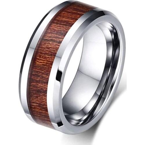 8mm Tungsten Rings for Mens Bridegroom Wedding Engagement Anniversary Ring With Natural Wood Size 7 to 12