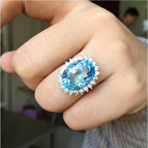 Topaz ring 12*16mm gem Finger ring Natural real blue topaz 925 sterling silver ring Wholesales For men or women