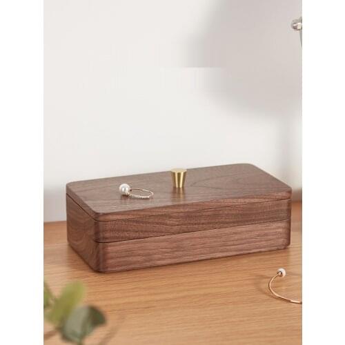 GY Walnut Jewelry Storage Box Small Exquisite High-End Necklace Ear Stud Eardrops Earrings Ring Solid Wood Portable Jewelry Box
